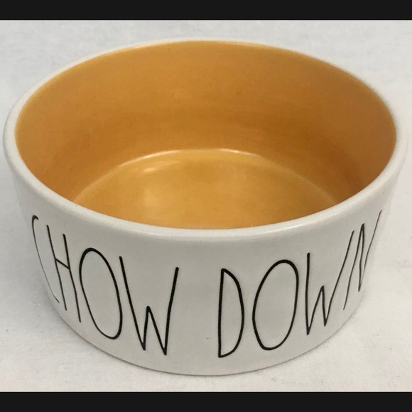 Rae Dunn Large Dog Dish Chow Down Pet Bowl Orange Interior 6” New RARE COLOR - Picture 3 of 14